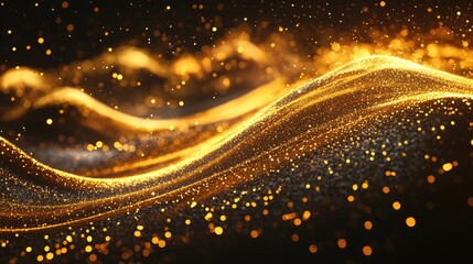 Poster - Golden splashes on a dark backdrop, glowing with warmth and energy, creating a dynamic and radiant visual effect