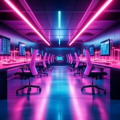 Quantum AI development lab, virtual qubits, neon-lit computational space