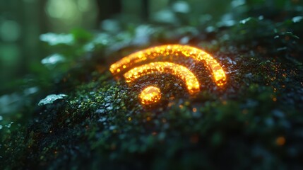 Poster - A glowing wifi signal icon with a pulsating effect on a bright green background