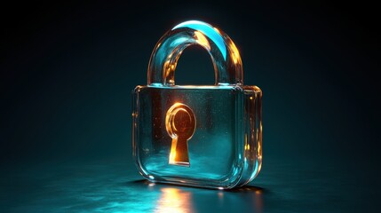 A shiny lock icon with a metallic glow, isolated on a green gradient background