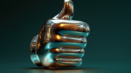 Poster - A shiny thumbs up icon with a metallic sheen, placed on a green background