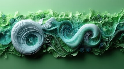 Wall Mural - A swirling wind icon with a 3D effect, placed on a gradient green background