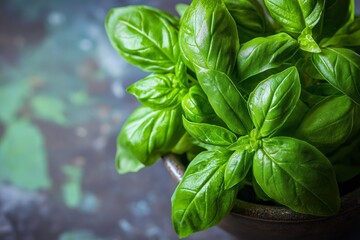 A close-up of fresh green basil leaves in a rustic bowl, highlighting the vibrant color and natural beauty perfect for culinary use.