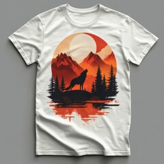 Canvas Print - A wolf howls against a sunset backdrop of mountains and trees.