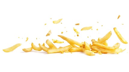 Wall Mural - A pile of French fries sitting on a white surface, great for food or dessert images