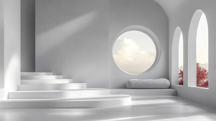 Poster - Clean white setting with product podium and soft shadows, perfect for creating a premium product showcase.