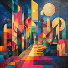 Poster - Abstract geometric artwork featuring vibrant colors and shapes.