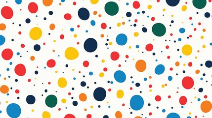 Wall Mural - A colorful pattern of dots on a white background. The dots are of different sizes and colors, creating a vibrant and playful atmosphere