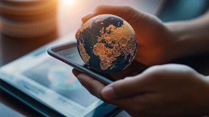 Close-up mobile marketplace interface search bar with global product suggestions.