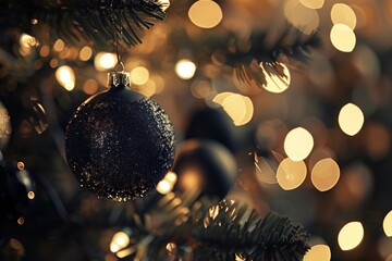Wall Mural - glittering black ornament on christmas tree