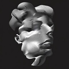 Sticker - Abstract sculpture featuring wavy lines forming a human face.