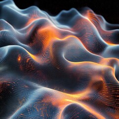 Sticker - Abstract waves with glowing lines and textures in a dark background.