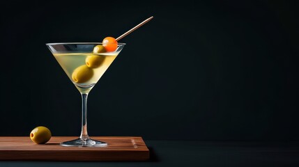 Wall Mural - Martini with olives, minimalist presentation against a black background