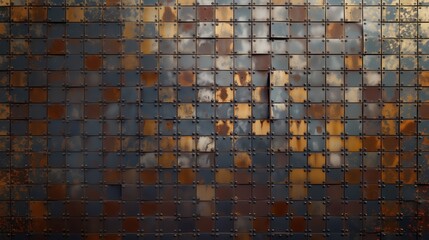 Poster - A wall made of metal squares with a brown and white color