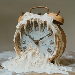 Sticker - An alarm clock melting with cream-like substance, creating surreal imagery.