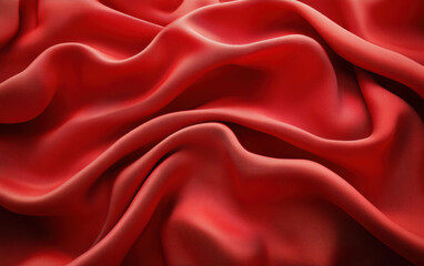 Poster - Luxurious red silk fabric with flowing folds, creating elegant waves and smooth textures, perfect for backgrounds and design projects.