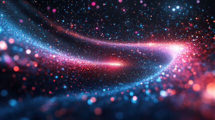 Poster - Abstract space background with colorful light particles creating a dynamic starry path, perfect for futuristic and cosmic-themed designs.