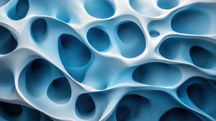 Poster - Abstract organic blue and white pattern with smooth curves resembling cellular structures, conveying modern, futuristic design.