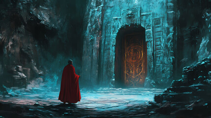 Wall Mural - A wizard discovers an ancient tome that reveals the secrets of unlocking interdimensional gateways using forbidden magic. Interdimensional Gateway. Illustration