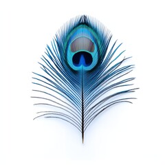Wall Mural - 39. A vibrant blue peacock feather isolated on a clean white background