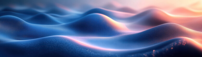 Poster - Abstract image of smooth, undulating blue waves with soft pink highlights, creating a serene and calming visual experience.