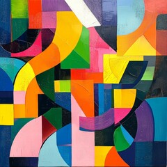 Poster - Colorful abstract composition with geometric shapes and vibrant hues.