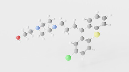 Sticker - zuclopenthixol molecule 3d, molecular structure, ball and stick model, structural chemical formula typical antipsychotic