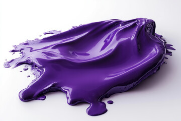 Poster - Vibrant purple paint splash creating a smooth and glossy texture on a white background. Perfect for creative projects and artistic designs.