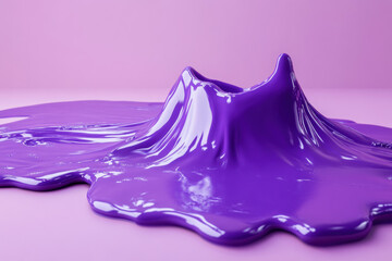 Poster - A vibrant purple liquid splash frozen in motion against a soft pink background, showcasing dynamic fluidity and color contrast in vivid detail.