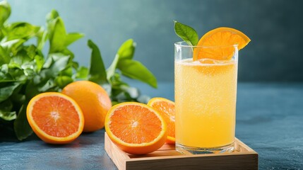 Wall Mural - Citrus spritz with vibrant orange slices, summer garden party vibe