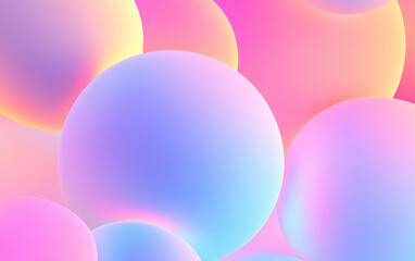 Poster - Vibrant abstract gradient spheres in pink, blue, and yellow hues create a dreamy and modern background, perfect for creative designs and projects.