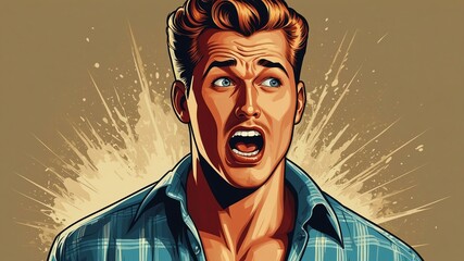 handsome gasping pin up man vector illustration background