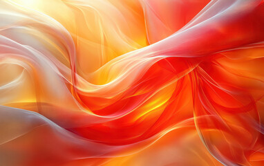 Poster - Vibrant abstract image showcasing a blend of flowing red, orange, and yellow hues, resembling fabric waves or fluid motions creating an energizing visual experience.