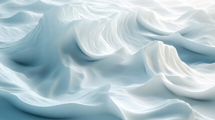 Poster - Abstract white wavy texture resembling soft, flowing fabric or snow dunes, creating a serene and calming visual effect.