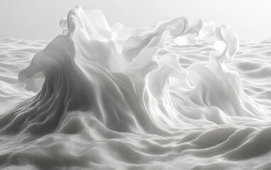 Poster - Abstract white waves resembling soft fabric create a serene and flowing landscape, evoking a sense of calm and movement in a minimalist setting.