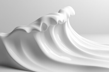 Poster - Abstract white wave sculpture representing fluidity and motion, with smooth curves and a minimalist aesthetic on a clean background.