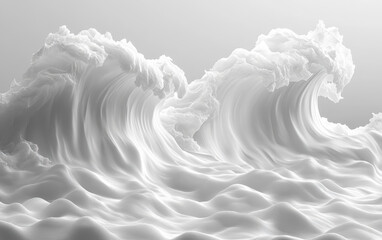 Poster - Abstract white waves resembling clouds or fabric folds, creating a serene and flowing visual experience with smooth textures and soft lighting.