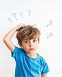 © kengkreingkrai - boy with question marks on his head and a question mark above his head.