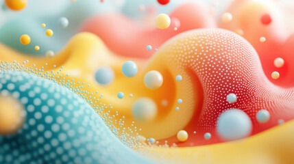 Poster - Vibrant abstract background with colorful  shapes, dots, and smooth curves, creating a dynamic and modern visual effect.