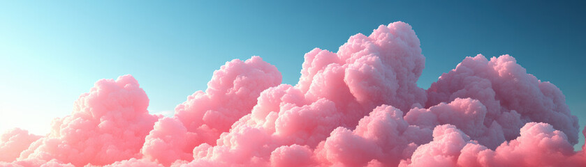 Sticker - A vibrant image of fluffy pink clouds against a clear blue sky, creating a serene and dreamlike atmosphere perfect for inspiring creativity.