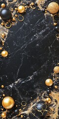 Wall Mural - Gold & Black Marble Frame.