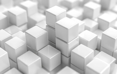 Poster - A modern and abstract composition of evenly structured white cubes, representing simplicity, order, and minimalistic design principles.