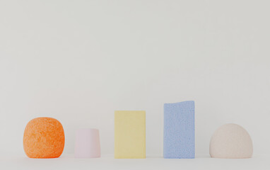 Poster - Minimalist geometric shapes in vibrant colors against a white background, showcasing modern design and simplicity.