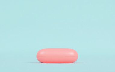 Poster - Minimalist image of pink oval object against pastel blue background, showcasing simplicity, elegance, and modern design aesthetics.