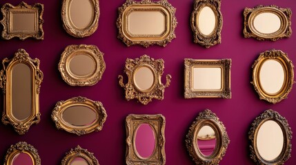 Sticker - Gold Frames on Purple Wall.