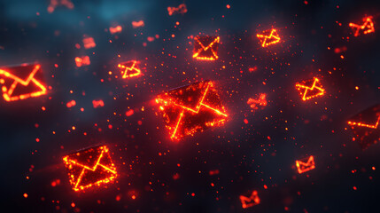 Poster - a stunning digital artwork of red glowing envelope icons floating in a dark background, symbolizing 