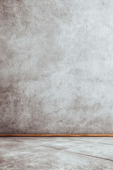 Poster - Minimalist empty room with textured concrete wall and tiled floor, perfect for backgrounds or designs needing a neutral, clean slate.