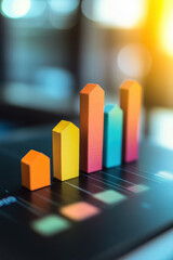 Poster - Colorful bar chart with vertical bars in bright light showing data analysis, digital statistics, and business growth concept.