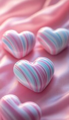 Poster - Colorful heart-shaped decorations on a soft pink background.