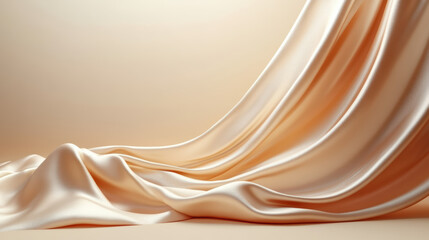 Poster - Luxurious creamy satin fabric draping elegantly with smooth texture, capturing a sense of elegance and softness in a warm light setting.